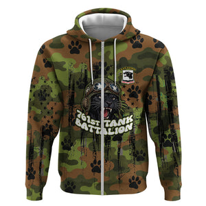 761st Tank Battalion African American Zip Hoodie Black Panthers Cartoon Mascot - Military History Camouflage Paw
