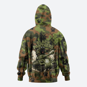 761st Tank Battalion African American Zip Hoodie Black Panthers Cartoon Mascot - Military History Camouflage Paw