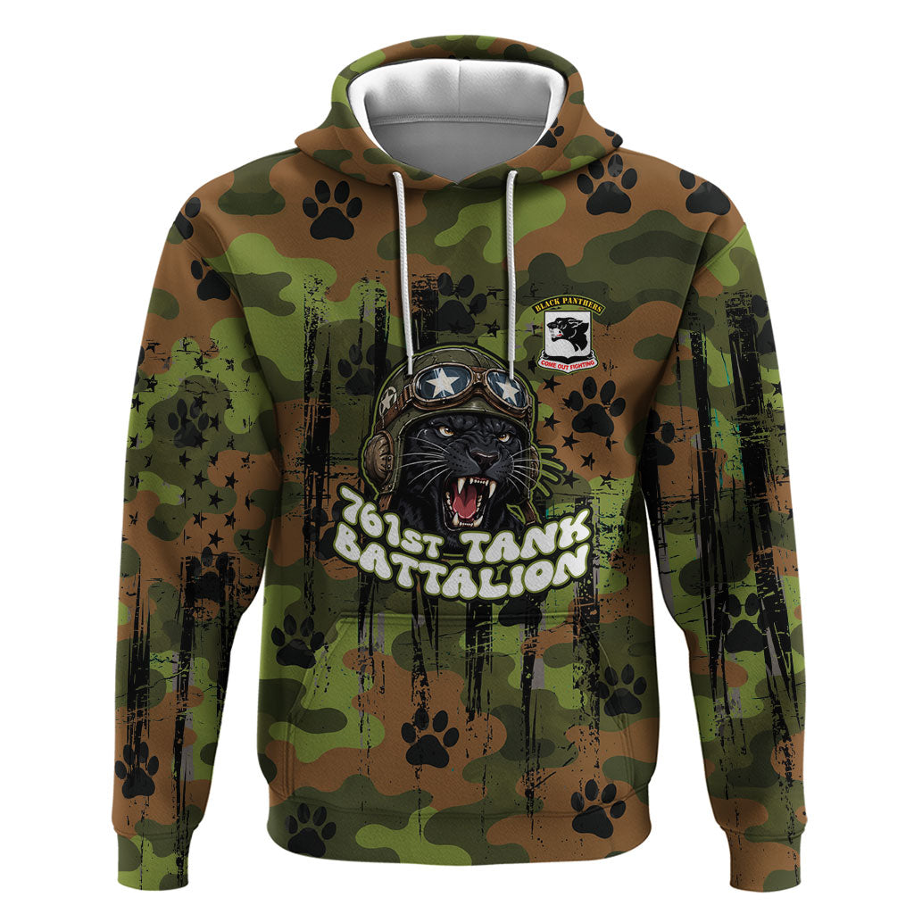 761st Tank Battalion African American Zip Hoodie Black Panthers Cartoon Mascot - Military History Camouflage Paw