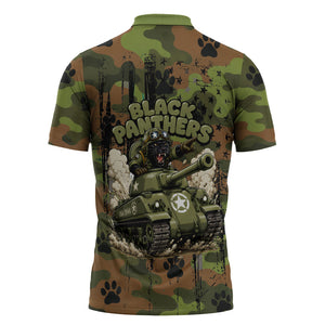 761st Tank Battalion African American Zipper Polo Shirt Black Panthers Cartoon Mascot - Military History Camouflage Paw