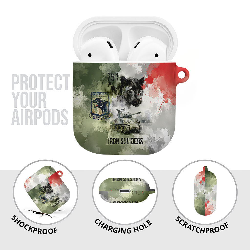 761st Tank Battalion AirPods Case Black Panthers - Come Out Fighting - Military Watercolor