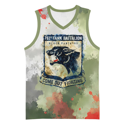 761st Tank Battalion Basketball Jersey Black Panthers - Come Out Fighting - Military Watercolor