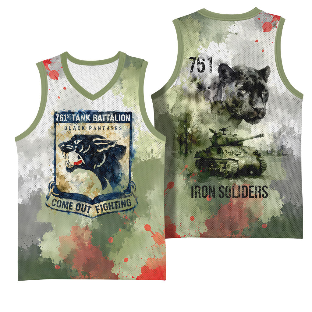 761st Tank Battalion Basketball Jersey Black Panthers - Come Out Fighting - Military Watercolor
