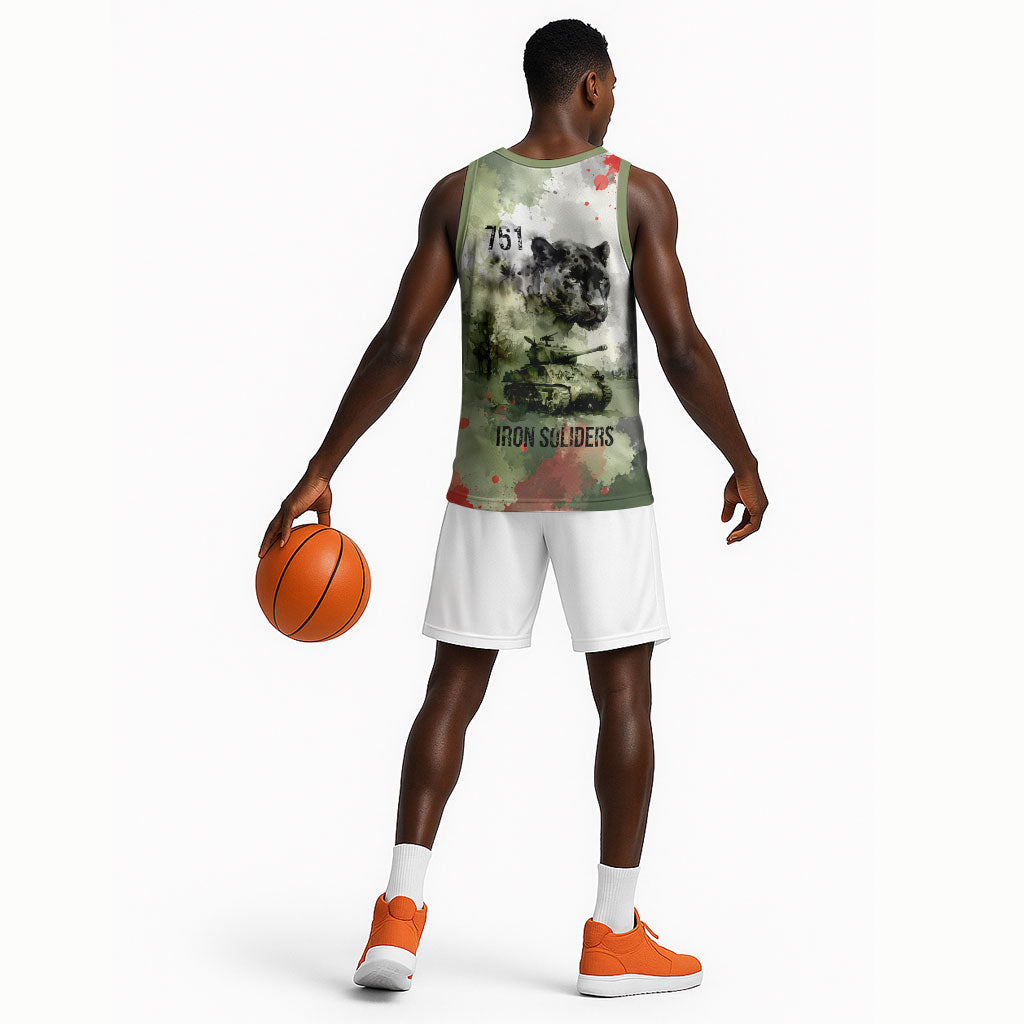 761st Tank Battalion Basketball Jersey Black Panthers - Come Out Fighting - Military Watercolor