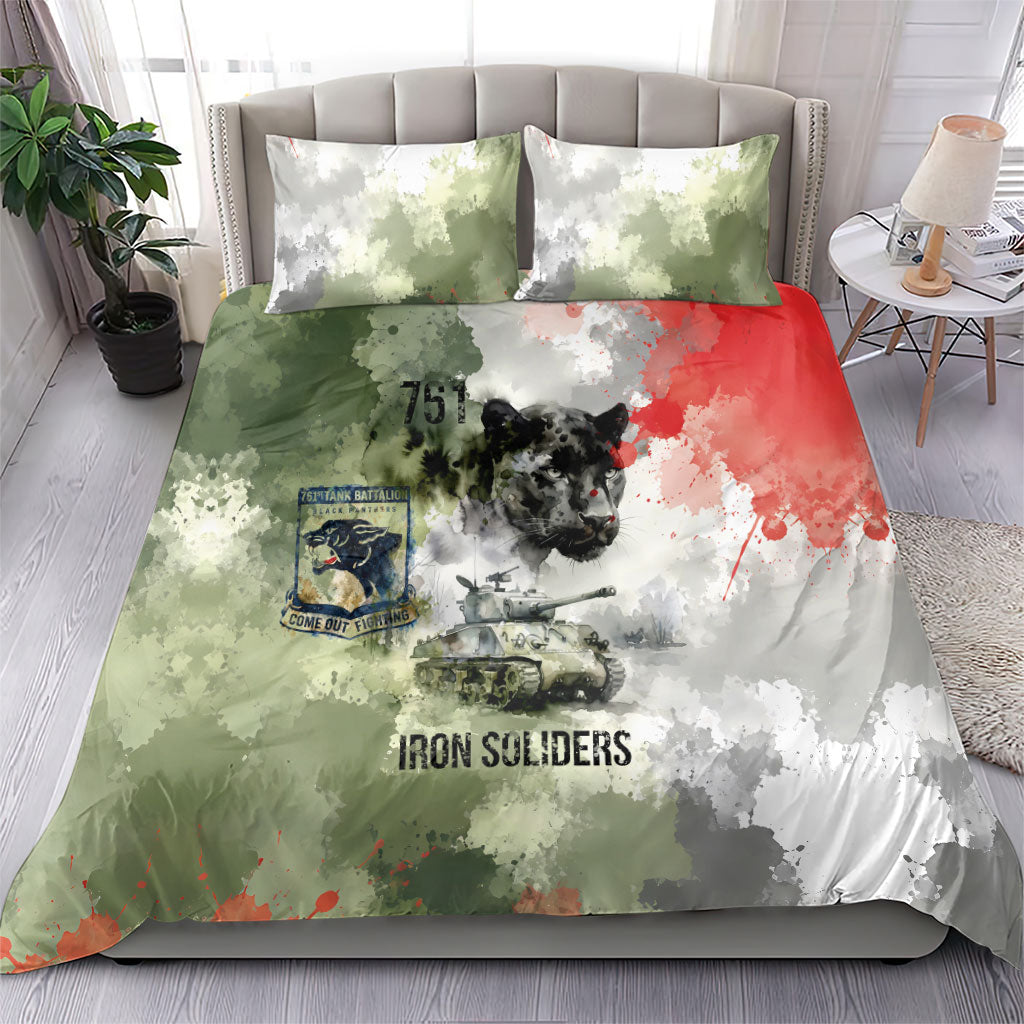 761st Tank Battalion Bedding Set Black Panthers - Come Out Fighting - Military Watercolor