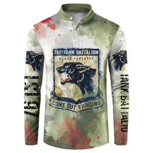 761st Tank Battalion Button Sweatshirt Black Panthers - Come Out Fighting - Military Watercolor