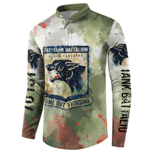 761st Tank Battalion Button Sweatshirt Black Panthers - Come Out Fighting - Military Watercolor