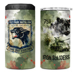 761st Tank Battalion 4 in 1 Can Cooler Tumbler Black Panthers - Come Out Fighting - Military Watercolor