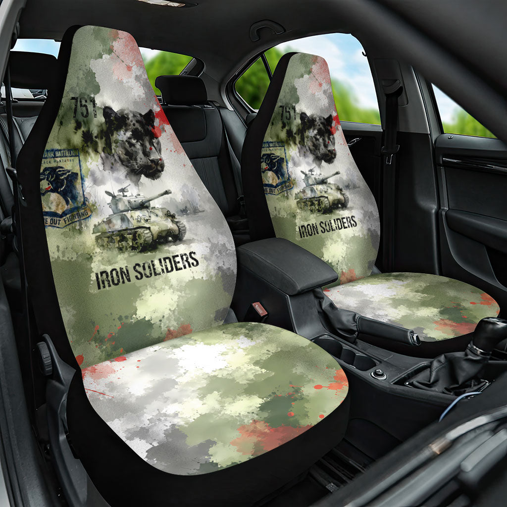 761st Tank Battalion Car Seat Cover Black Panthers - Come Out Fighting - Military Watercolor