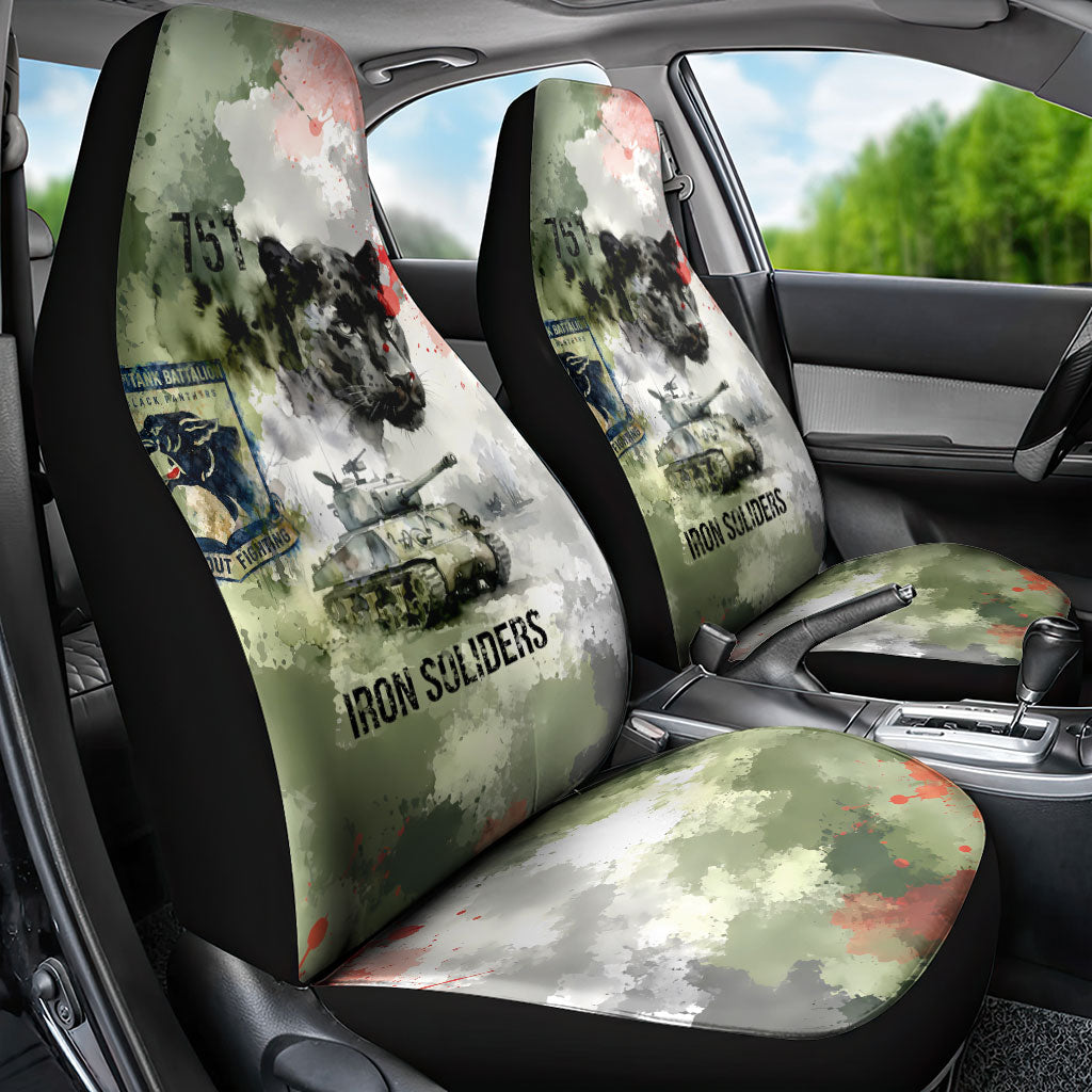 761st Tank Battalion Car Seat Cover Black Panthers - Come Out Fighting - Military Watercolor