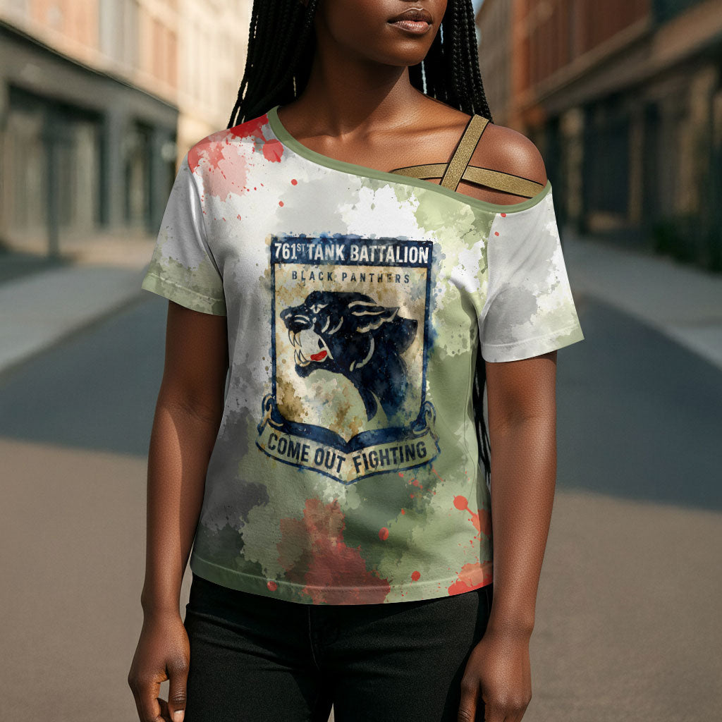 761st Tank Battalion Cross Shoulder Shirt Black Panthers - Come Out Fighting - Military Watercolor