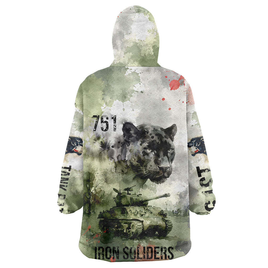 761st Tank Battalion Kid Wearable Blanket Hoodie Black Panthers - Come Out Fighting - Military Watercolor