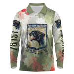761st Tank Battalion Long Sleeve Polo Shirt Black Panthers - Come Out Fighting - Military Watercolor