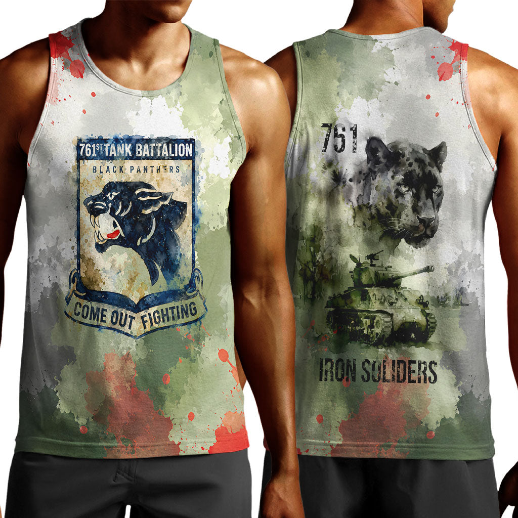 761st Tank Battalion Men Tank Top Black Panthers - Come Out Fighting - Military Watercolor