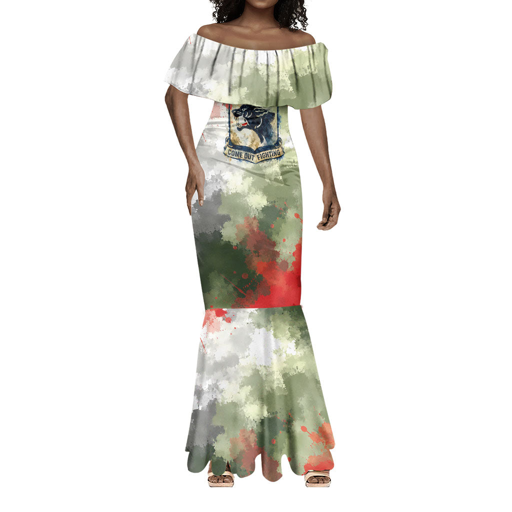 761st Tank Battalion Mermaid Dress Black Panthers - Come Out Fighting - Military Watercolor