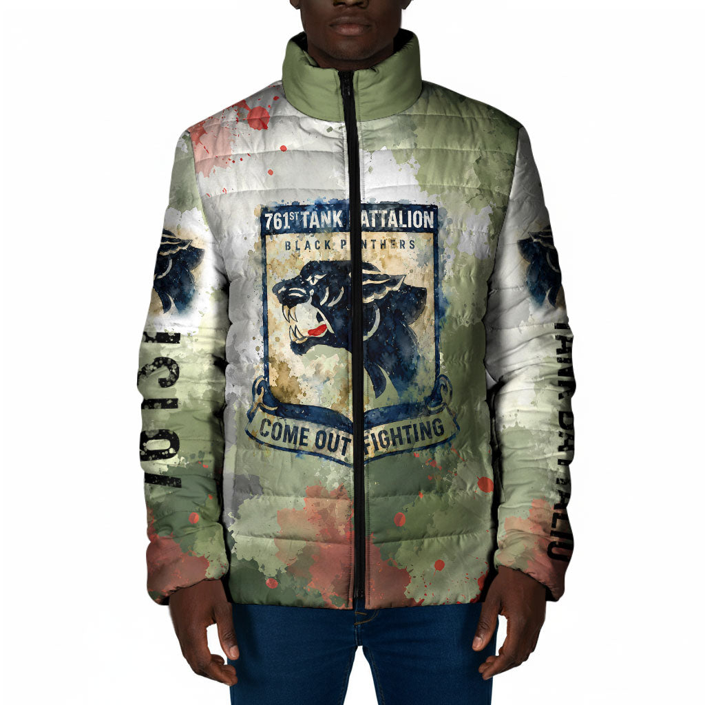 761st Tank Battalion Padded Jacket Black Panthers - Come Out Fighting - Military Watercolor