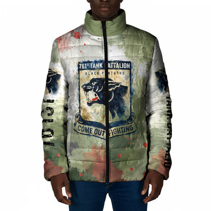 761st Tank Battalion Padded Jacket Black Panthers - Come Out Fighting - Military Watercolor