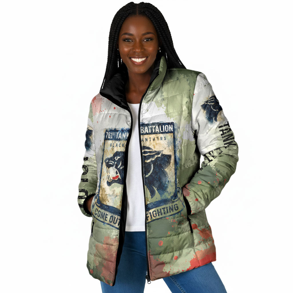 761st Tank Battalion Padded Jacket Black Panthers - Come Out Fighting - Military Watercolor