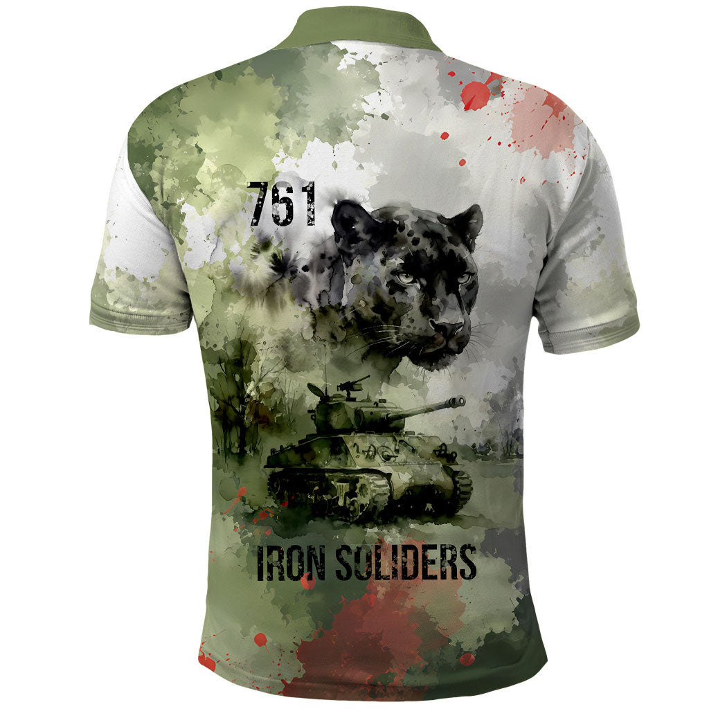 761st Tank Battalion Polo Shirt Black Panthers - Come Out Fighting - Military Watercolor