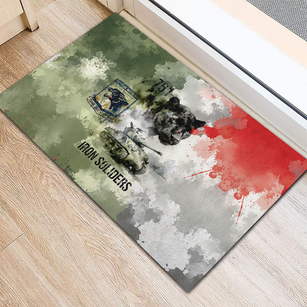 761st Tank Battalion Rubber Doormat Black Panthers - Come Out Fighting - Military Watercolor