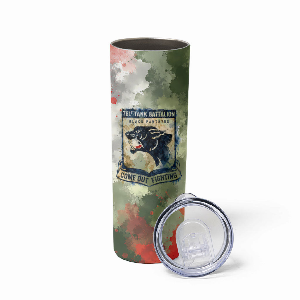 761st Tank Battalion Skinny Tumbler Black Panthers - Come Out Fighting - Military Watercolor