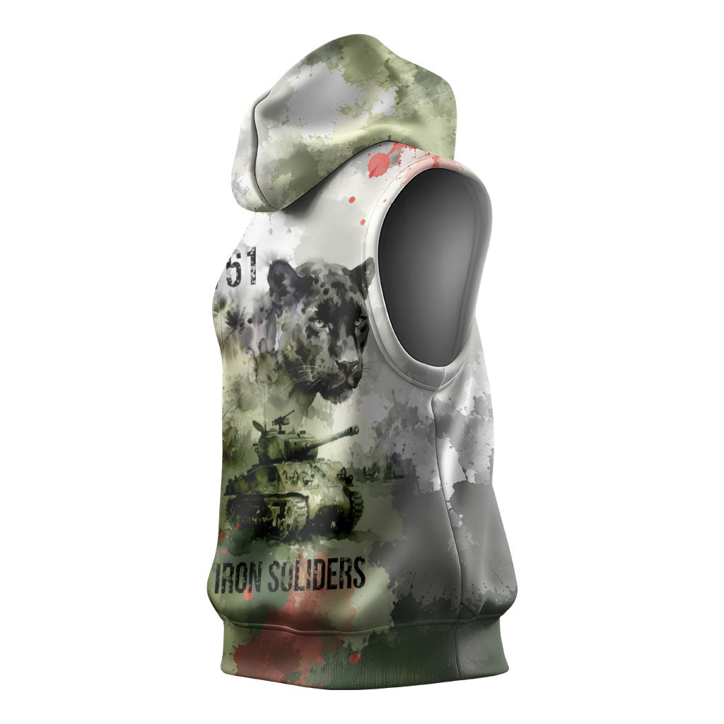 761st Tank Battalion Sleeveless Hoodie Black Panthers - Come Out Fighting - Military Watercolor