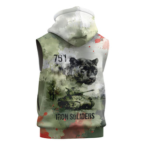 761st Tank Battalion Sleeveless Zip Hoodie Black Panthers - Come Out Fighting - Military Watercolor