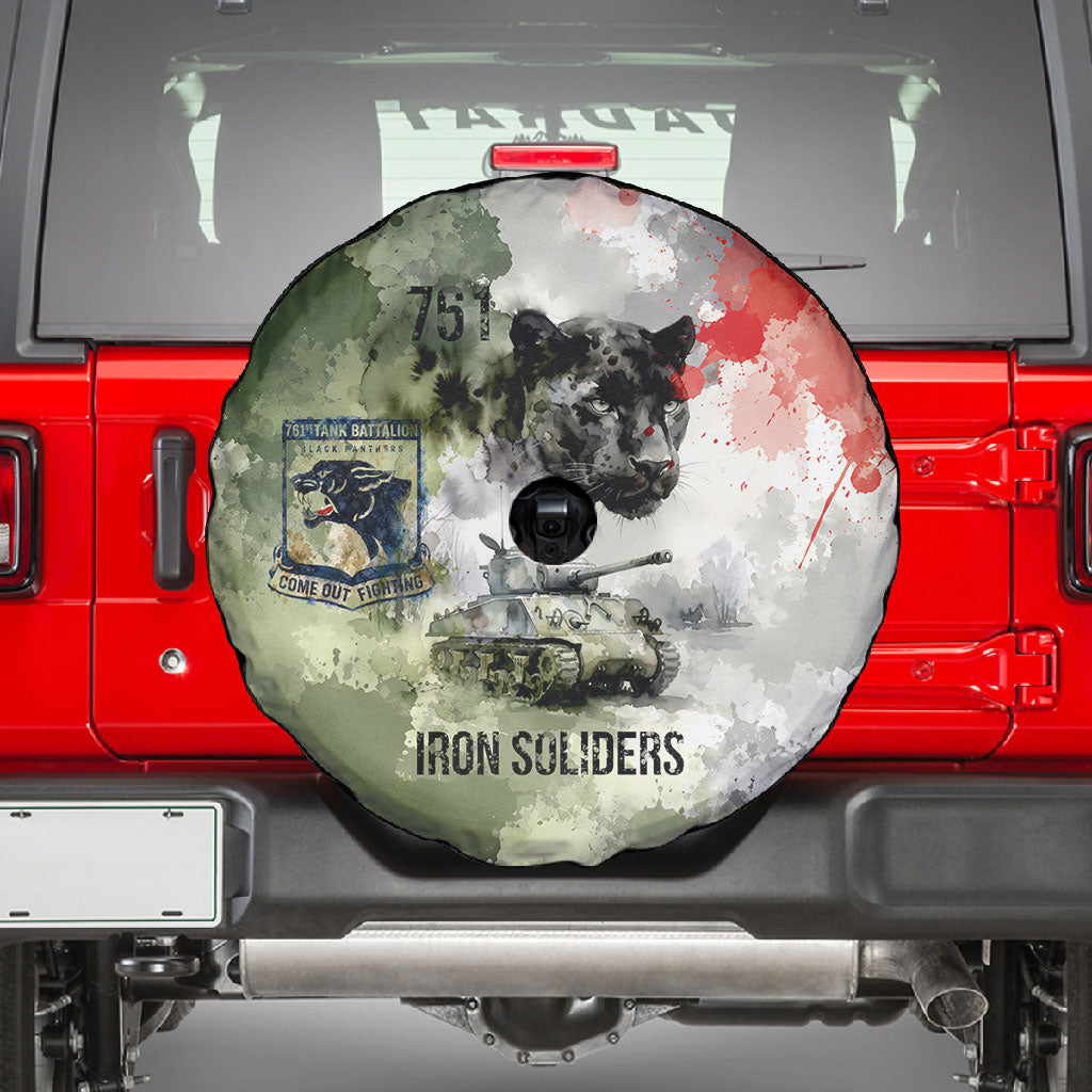 761st Tank Battalion Spare Tire Cover Black Panthers - Come Out Fighting - Military Watercolor