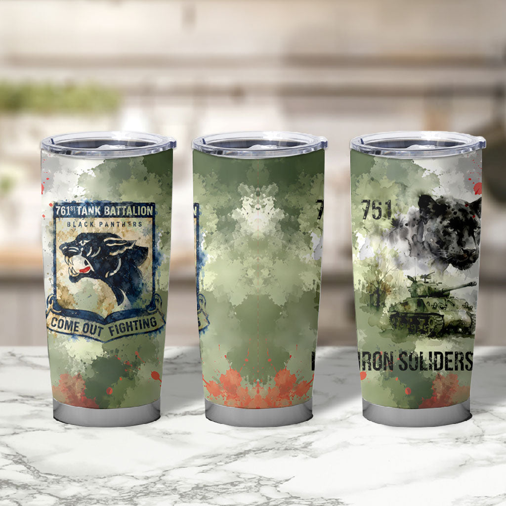 761st Tank Battalion Tumbler Cup Black Panthers - Come Out Fighting - Military Watercolor