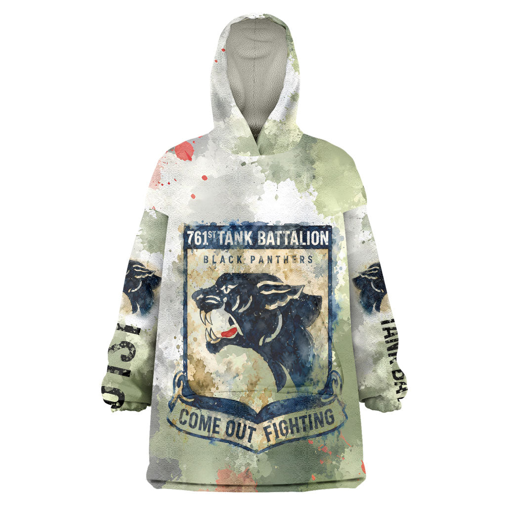 761st Tank Battalion Wearable Blanket Hoodie Black Panthers - Come Out Fighting - Military Watercolor