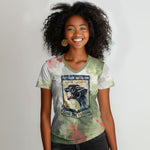 761st Tank Battalion Women V-Neck T-Shirt Black Panthers - Come Out Fighting - Military Watercolor