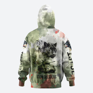 761st Tank Battalion Zip Hoodie Black Panthers - Come Out Fighting - Military Watercolor