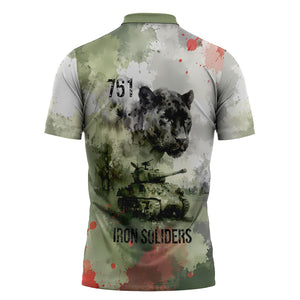 761st Tank Battalion Zipper Polo Shirt Black Panthers - Come Out Fighting - Military Watercolor