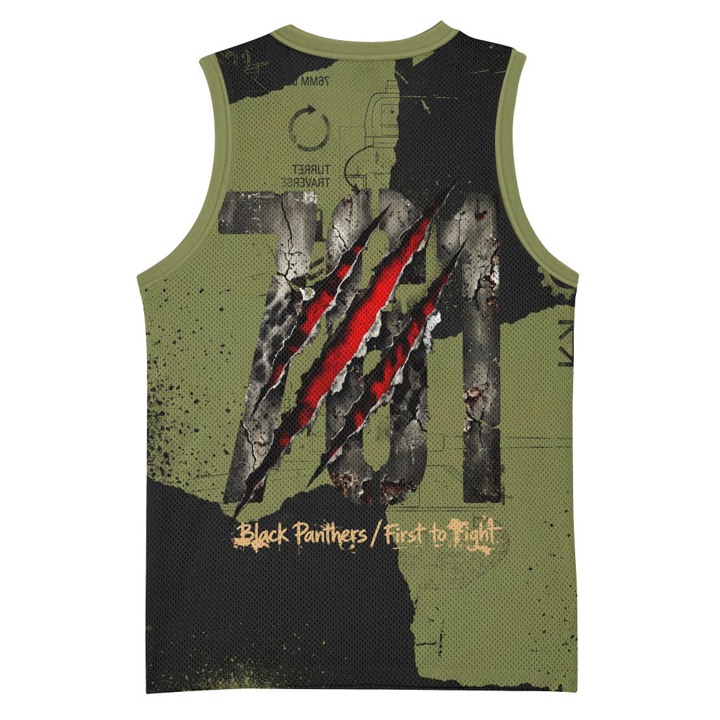 761st Tank Battalion Original Black Panthers Basketball Jersey Come Out Fighting - Sherman Tank Military - Distressed Scratch