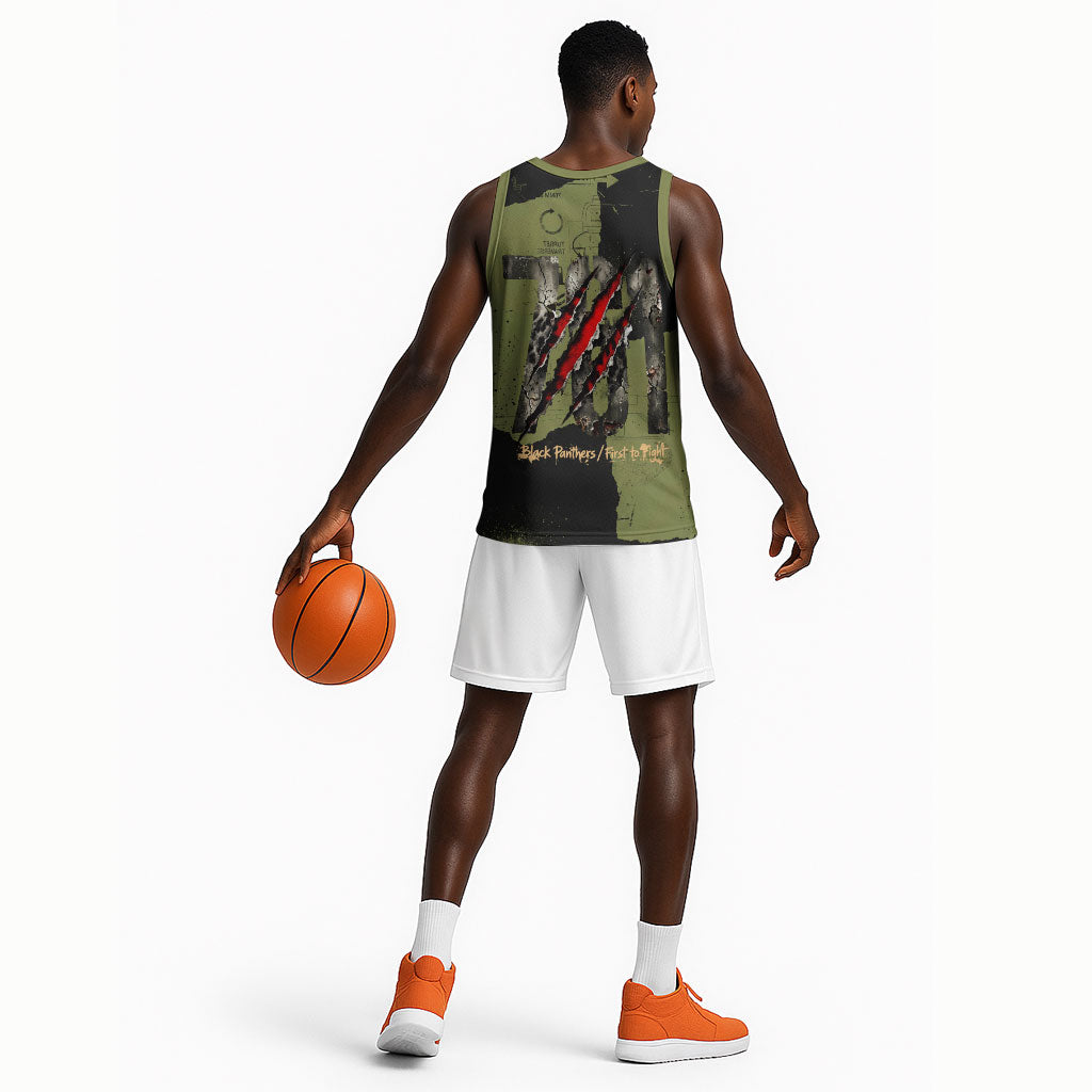 761st Tank Battalion Original Black Panthers Basketball Jersey Come Out Fighting - Sherman Tank Military - Distressed Scratch