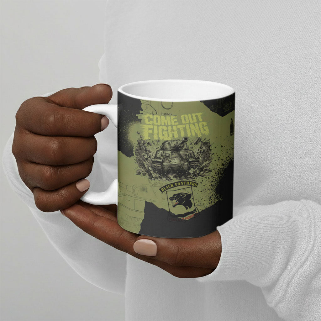 761st Tank Battalion Original Black Panthers Ceramic Mug Come Out Fighting - Sherman Tank Military - Distressed Scratch
