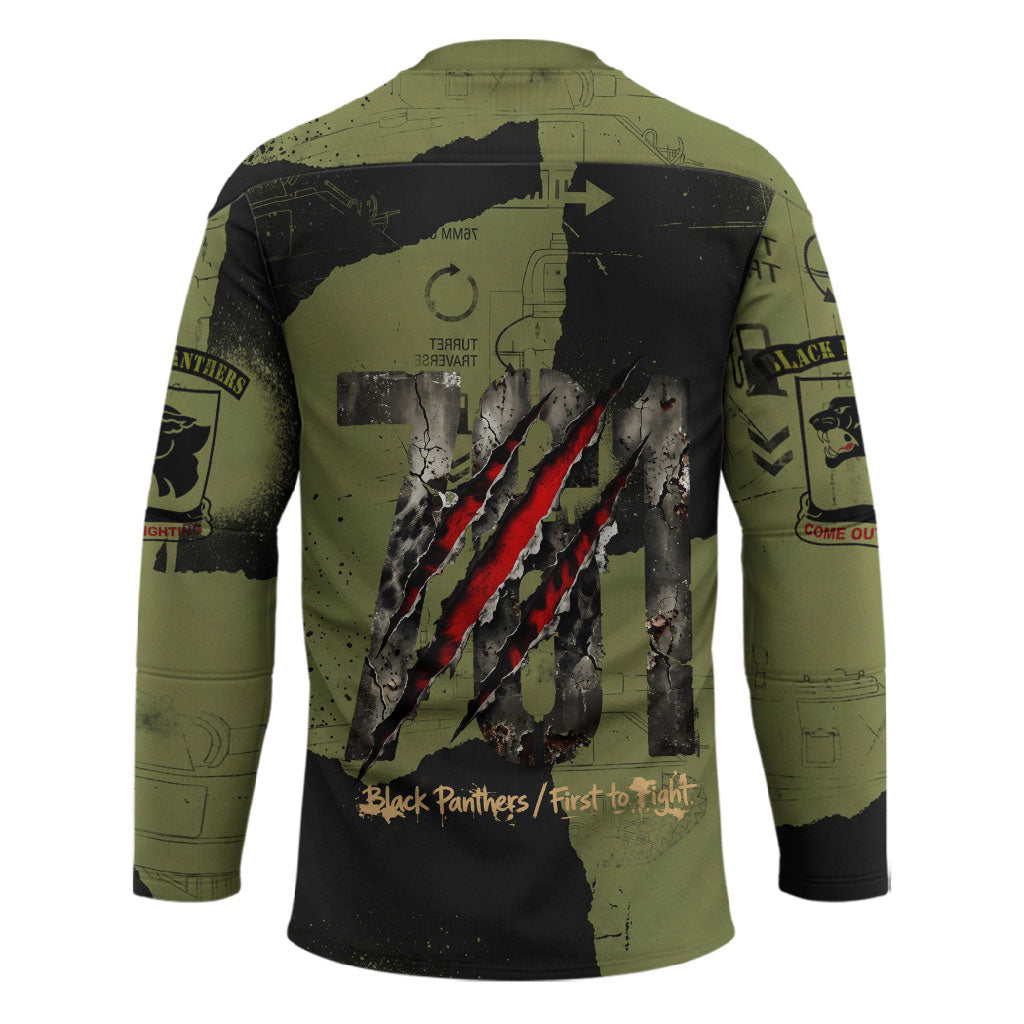 761st Tank Battalion Original Black Panthers Hockey Jersey Come Out Fighting - Sherman Tank Military - Distressed Scratch
