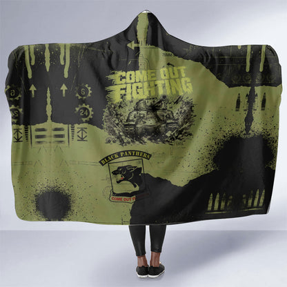 761st Tank Battalion Original Black Panthers Hooded Blanket Come Out Fighting - Sherman Tank Military - Distressed Scratch