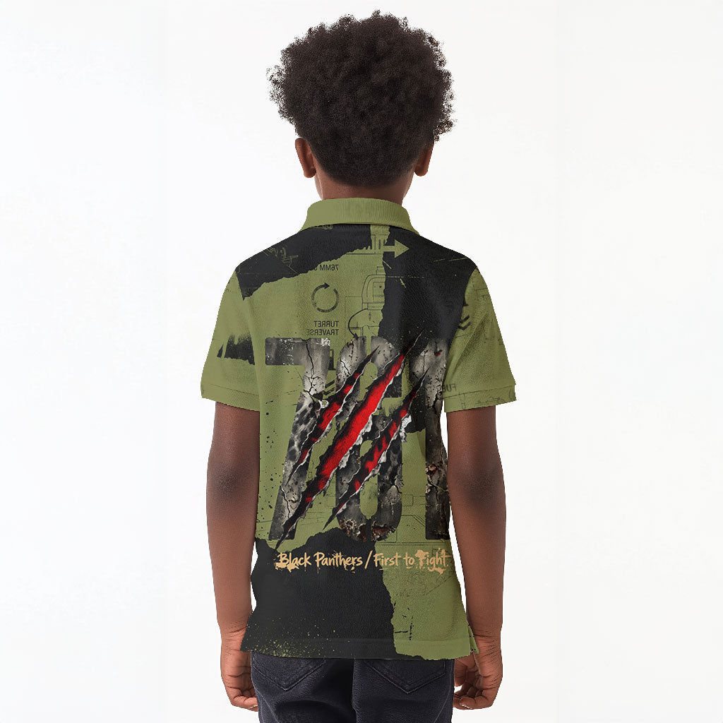 761st Tank Battalion Original Black Panthers Kid Polo Shirt Come Out Fighting - Sherman Tank Military - Distressed Scratch