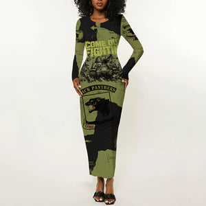 761st Tank Battalion Original Black Panthers Long Sleeve Bodycon Dress Come Out Fighting - Sherman Tank Military - Distressed Scratch