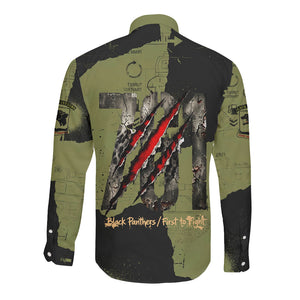 761st Tank Battalion Original Black Panthers Long Sleeve Button Shirt Come Out Fighting - Sherman Tank Military - Distressed Scratch