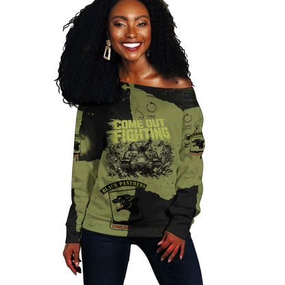 761st Tank Battalion Original Black Panthers Off Shoulder Sweater Come Out Fighting - Sherman Tank Military - Distressed Scratch