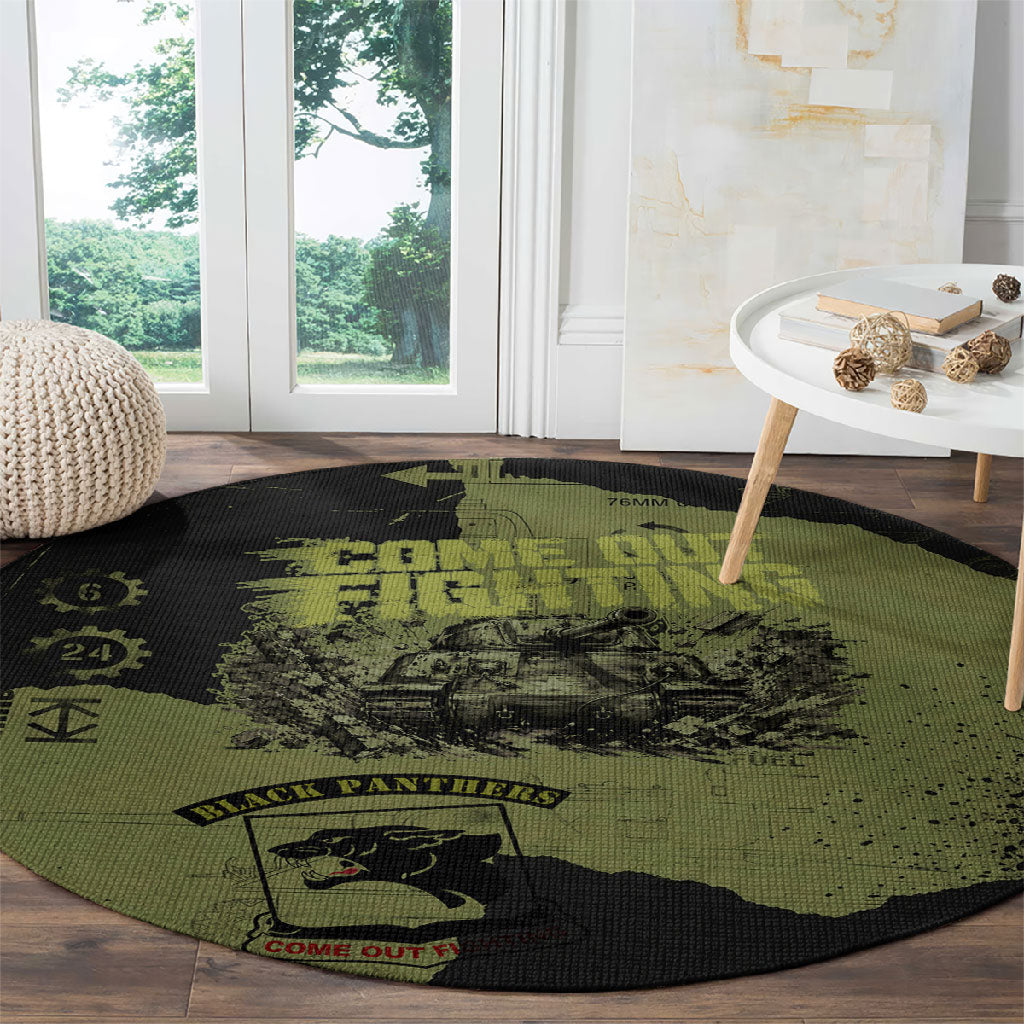 761st Tank Battalion Original Black Panthers Round Carpet Come Out Fighting - Sherman Tank Military - Distressed Scratch