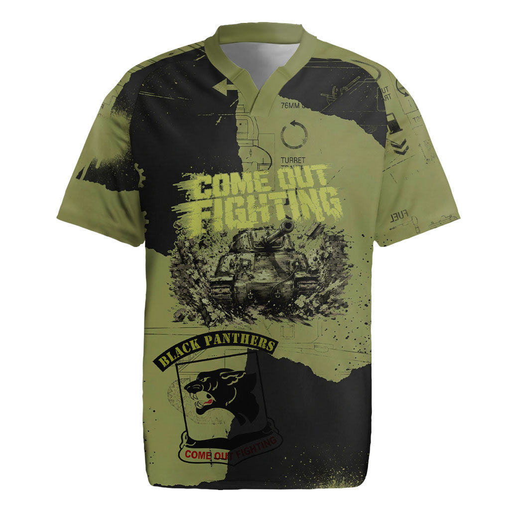 761st Tank Battalion Original Black Panthers Rugby Jersey Come Out Fighting - Sherman Tank Military - Distressed Scratch