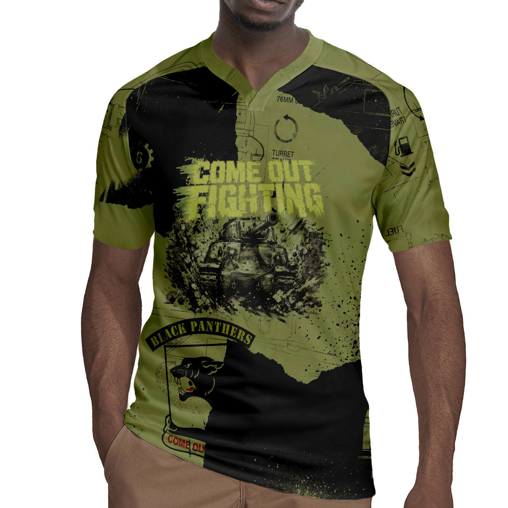 761st Tank Battalion Original Black Panthers Rugby Jersey Come Out Fighting - Sherman Tank Military - Distressed Scratch