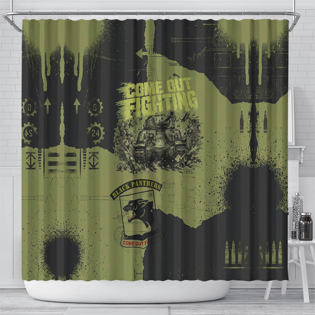761st Tank Battalion Original Black Panthers Shower Curtain Come Out Fighting - Sherman Tank Military - Distressed Scratch