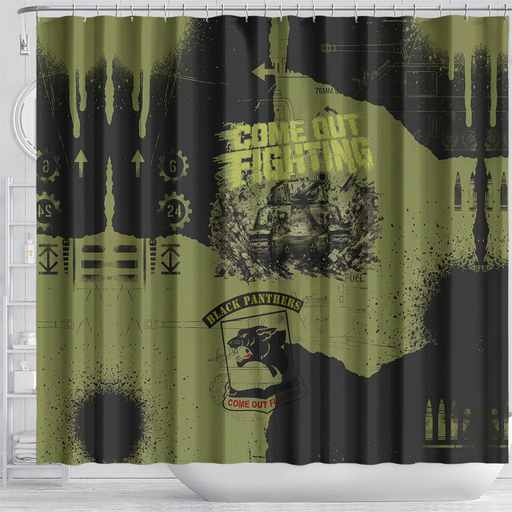 761st Tank Battalion Original Black Panthers Shower Curtain Come Out Fighting - Sherman Tank Military - Distressed Scratch