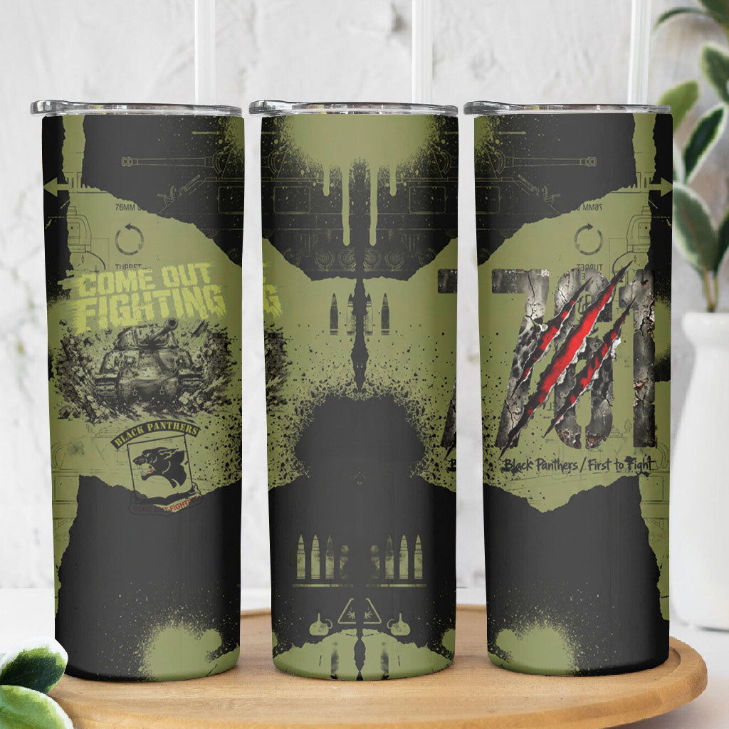 761st Tank Battalion Original Black Panthers Skinny Tumbler Come Out Fighting - Sherman Tank Military - Distressed Scratch