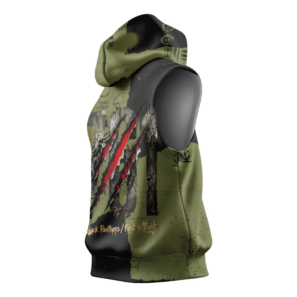 761st Tank Battalion Original Black Panthers Sleeveless Hoodie Come Out Fighting - Sherman Tank Military - Distressed Scratch