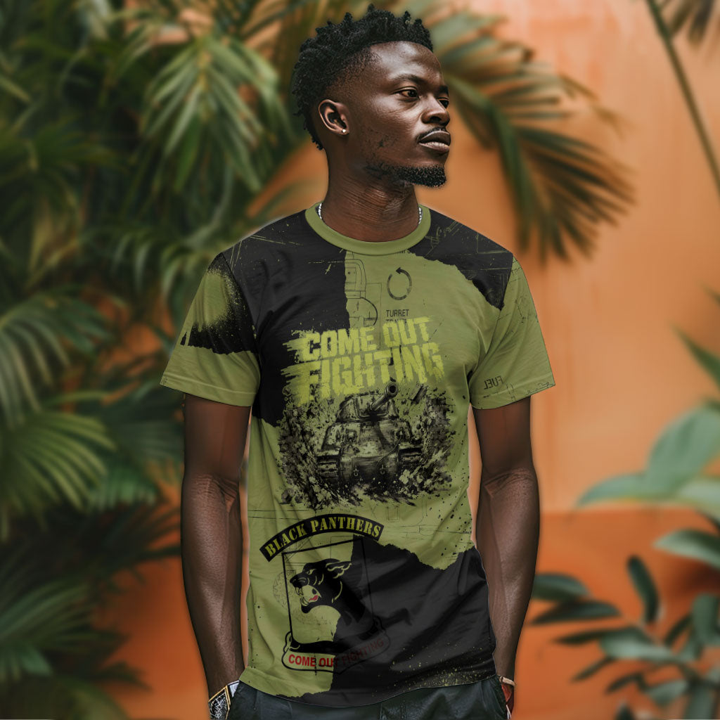 761st Tank Battalion Original Black Panthers T shirt Come Out Fighting - Sherman Tank Military - Distressed Scratch